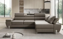 Designer Ecksofa Calista mit Schlaffunktion und Stauraum in Echtleder