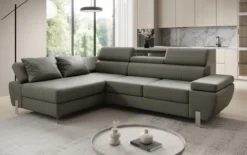 Designer Ecksofa Calista mit Schlaffunktion und Stauraum in Echtleder