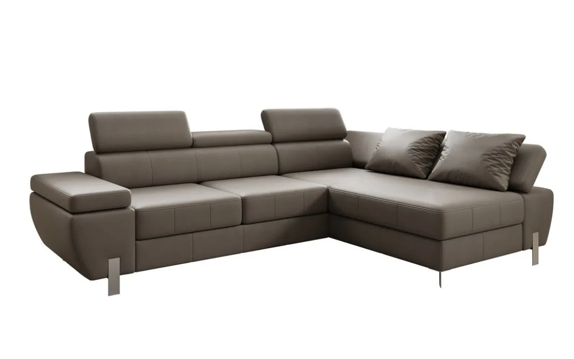 Designer Ecksofa Calista mit Schlaffunktion und Stauraum in Echtleder