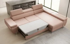 Designer Ecksofa Calista mit Schlaffunktion und Stauraum in Echtleder