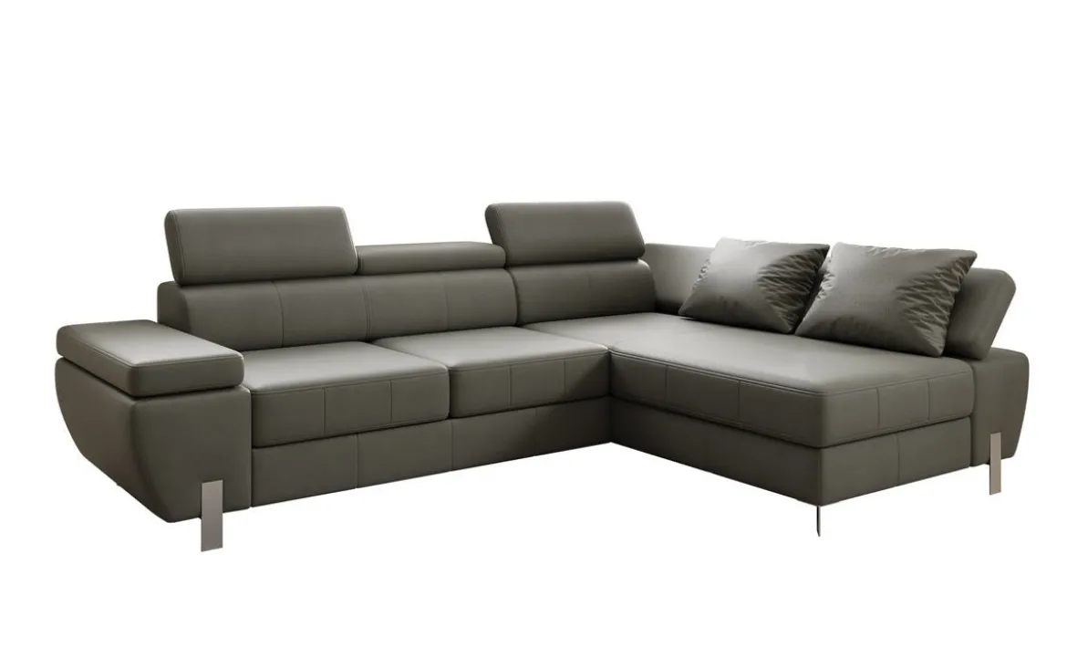 Designer Ecksofa Calista mit Schlaffunktion und Stauraum in Echtleder