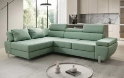 Designer Ecksofa Calista mit Schlaffunktion und Stauraum in Echtleder