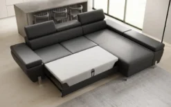 Designer Ecksofa Calista mit Schlaffunktion und Stauraum in Echtleder