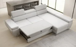 Designer Ecksofa Calista mit Schlaffunktion und Stauraum in Echtleder