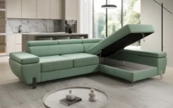 Designer Ecksofa Calista mit Schlaffunktion und Stauraum in Echtleder