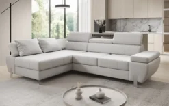 Designer Ecksofa Calista mit Schlaffunktion und Stauraum in Echtleder
