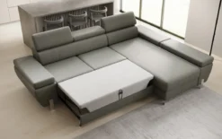 Designer Ecksofa Calista mit Schlaffunktion und Stauraum in Echtleder