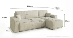 Designer Ecksofa Calva mit Schlaf- und Klappfunktion in Cord