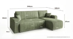 Designer Ecksofa Calva mit Schlaf- und Klappfunktion in Cord