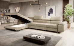 Designer Ecksofa Calvera Maxi mit Schlaf- und Klappfunktion in Samt