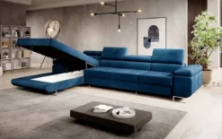 Designer Ecksofa Calvera Maxi mit Schlaf- und Klappfunktion in Samt