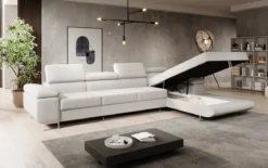Designer Ecksofa Calvera Maxi mit Schlaf- und Klappfunktion in Bouclé