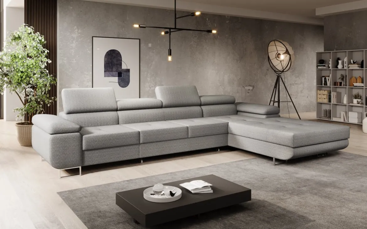Designer Ecksofa Calvera Maxi mit Schlaf- und Klappfunktion in Bouclé
