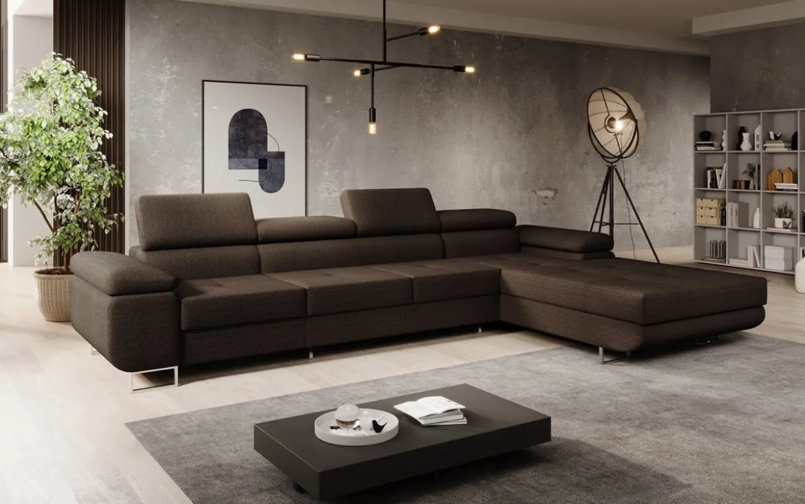 Designer Ecksofa Calvera Maxi mit Schlaf- und Klappfunktion in Bouclé