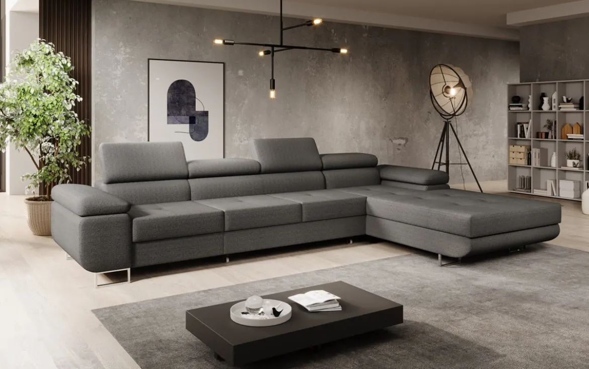 Designer Ecksofa Calvera Maxi mit Schlaf- und Klappfunktion in Bouclé