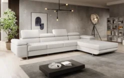 Designer Ecksofa Calvera Maxi mit Schlaf- und Klappfunktion in Bouclé