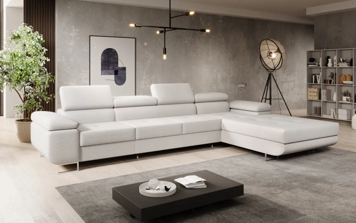 Designer Ecksofa Calvera Maxi mit Schlaf- und Klappfunktion in Bouclé