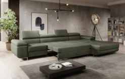 Designer Ecksofa Calvera Maxi mit Schlaf- und Klappfunktion in Bouclé