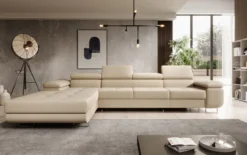 Designer Ecksofa Calvera Maxi mit Schlaf- und Klappfunktion in Bouclé