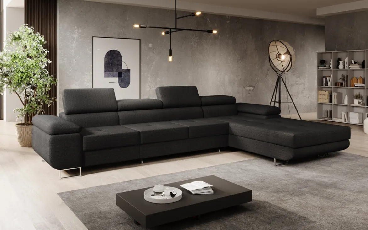 Designer Ecksofa Calvera Maxi mit Schlaf- und Klappfunktion in Bouclé
