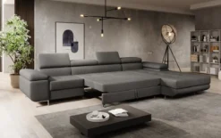 Designer Ecksofa Calvera Maxi mit Schlaf- und Klappfunktion in Bouclé