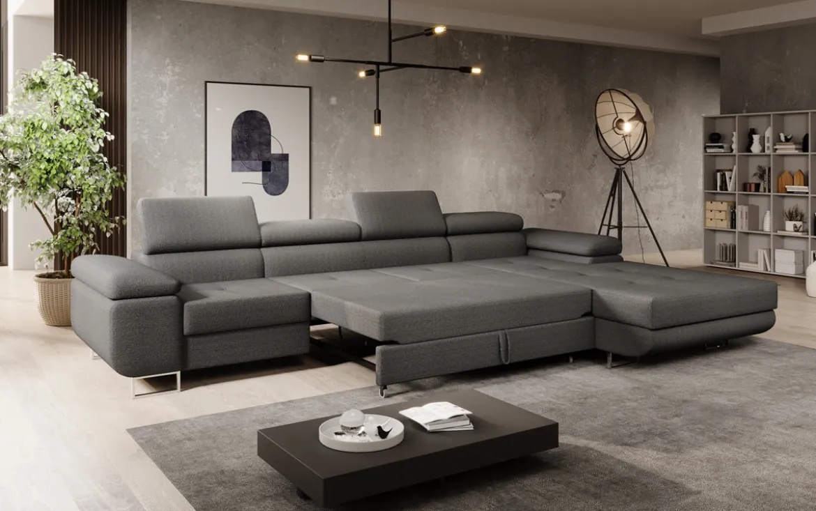Designer Ecksofa Calvera Maxi mit Schlaf- und Klappfunktion in Bouclé