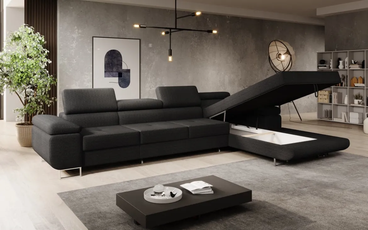 Designer Ecksofa Calvera Maxi mit Schlaf- und Klappfunktion in Bouclé