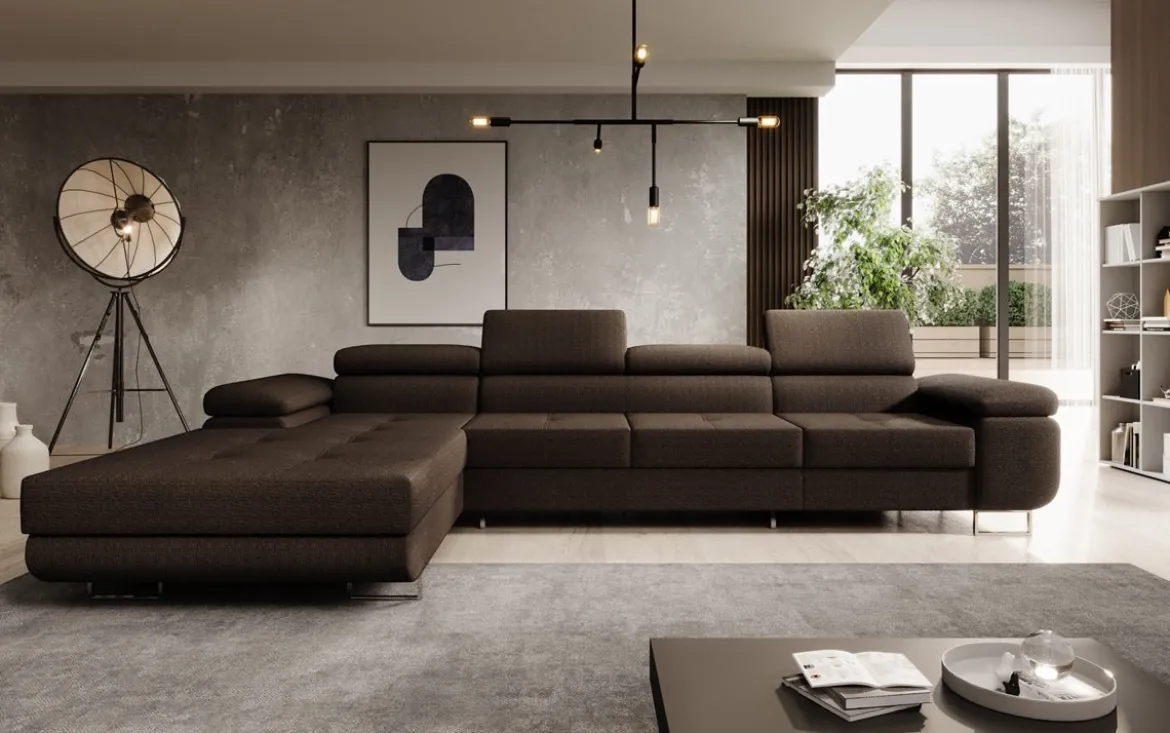 Designer Ecksofa Calvera Maxi mit Schlaf- und Klappfunktion in Bouclé