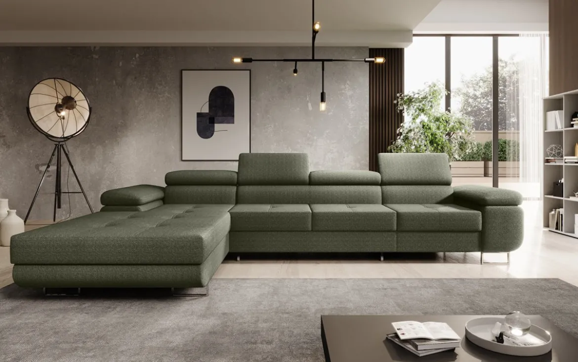 Designer Ecksofa Calvera Maxi mit Schlaf- und Klappfunktion in Bouclé