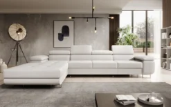 Designer Ecksofa Calvera Maxi mit Schlaf- und Klappfunktion in Bouclé