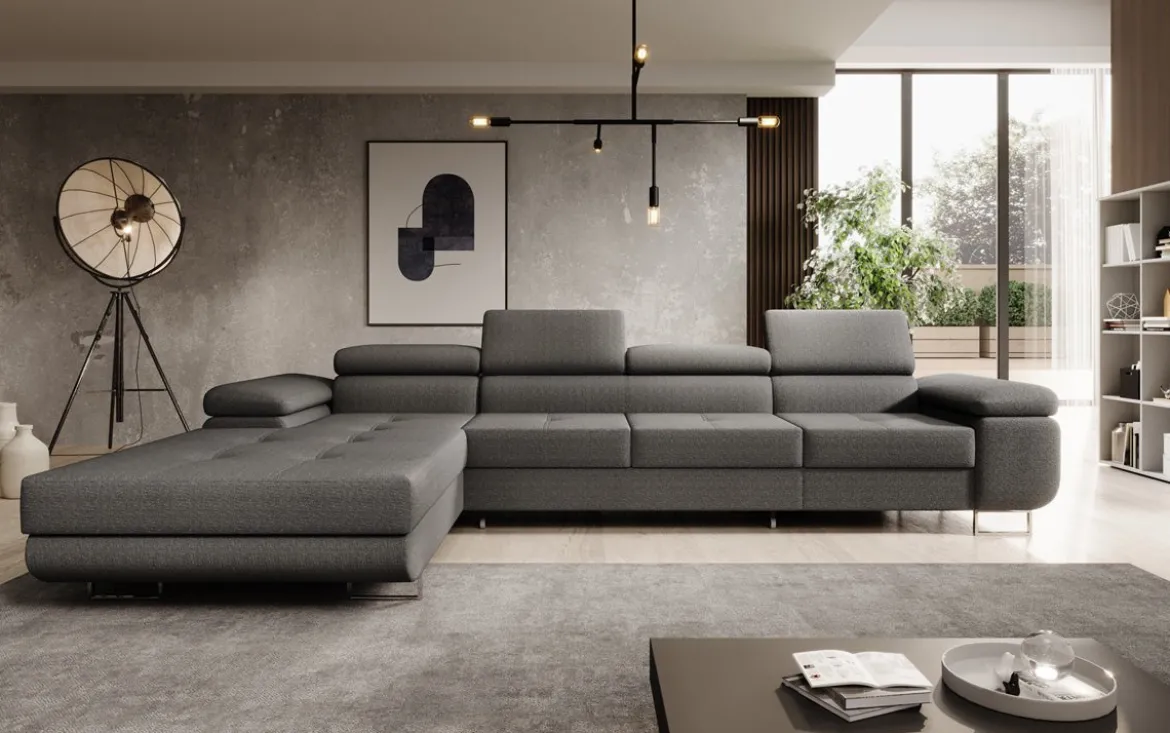 Designer Ecksofa Calvera Maxi mit Schlaf- und Klappfunktion in Bouclé