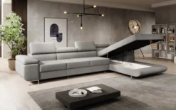 Designer Ecksofa Calvera Maxi mit Schlaf- und Klappfunktion in Bouclé