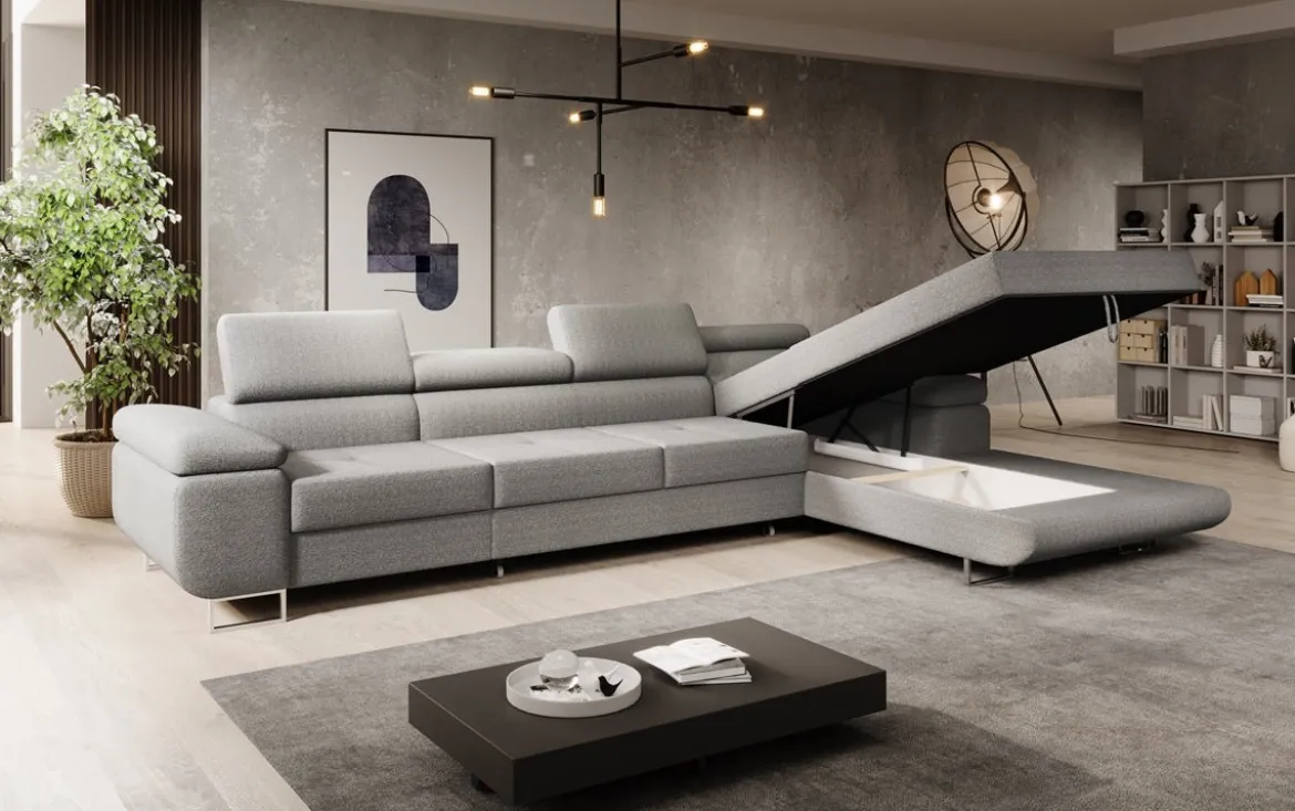 Designer Ecksofa Calvera Maxi mit Schlaf- und Klappfunktion in Bouclé
