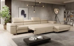 Designer Ecksofa Calvera Maxi mit Schlaf- und Klappfunktion in Bouclé