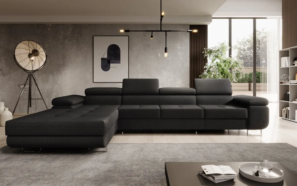 Designer Ecksofa Calvera Maxi mit Schlaf- und Klappfunktion in Bouclé
