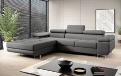 Designer Ecksofa Calvera mit Schlaf- und Klappfunktion in Kunstleder
