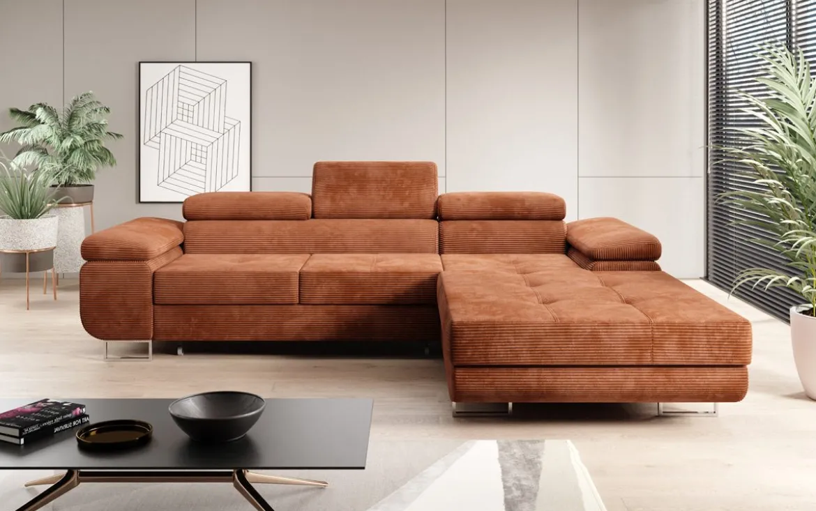 Designer Ecksofa Calvera mit Schlaf- und Klappfunktion in Cord
