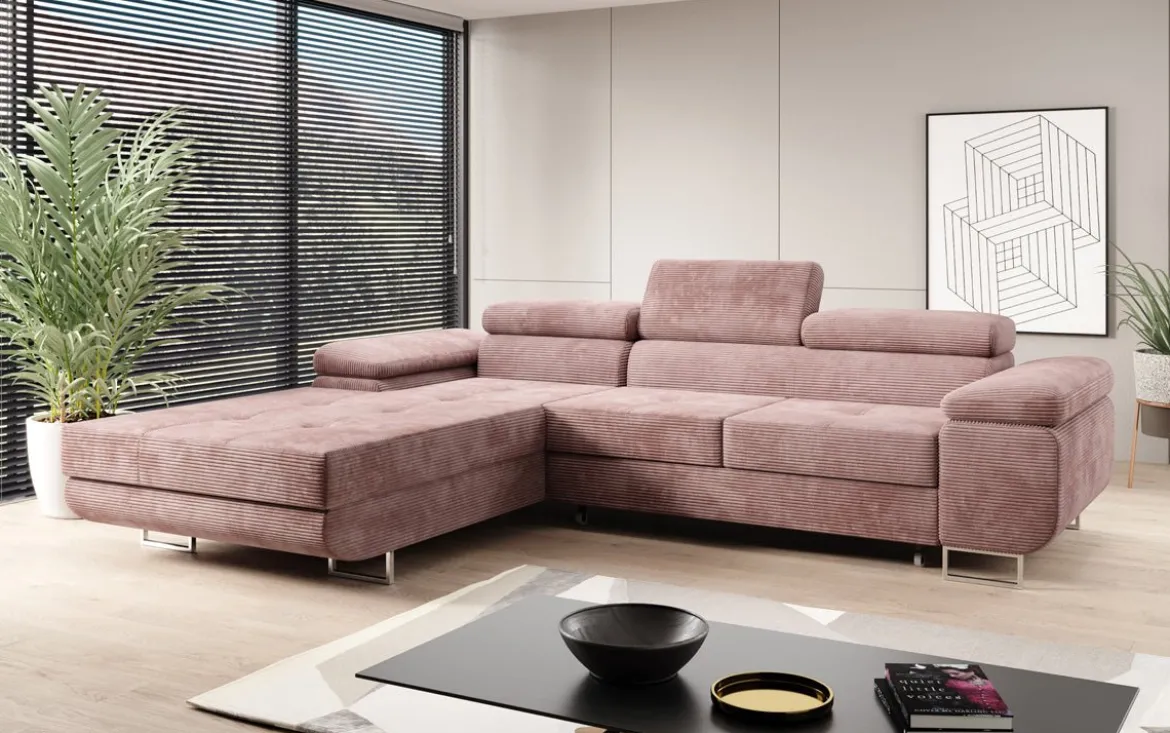 Designer Ecksofa Calvera mit Schlaf- und Klappfunktion in Cord