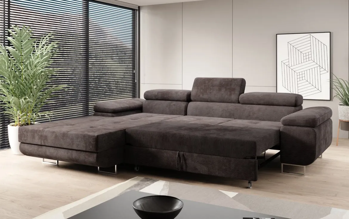 Designer Ecksofa Calvera mit Schlaf- und Klappfunktion in Cord