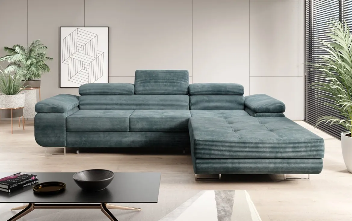 Designer Ecksofa Calvera mit Schlaf- und Klappfunktion in Cord