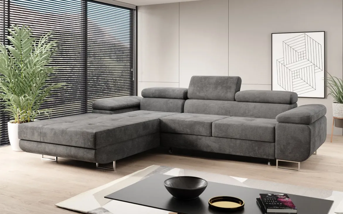 Designer Ecksofa Calvera mit Schlaf- und Klappfunktion in Cord