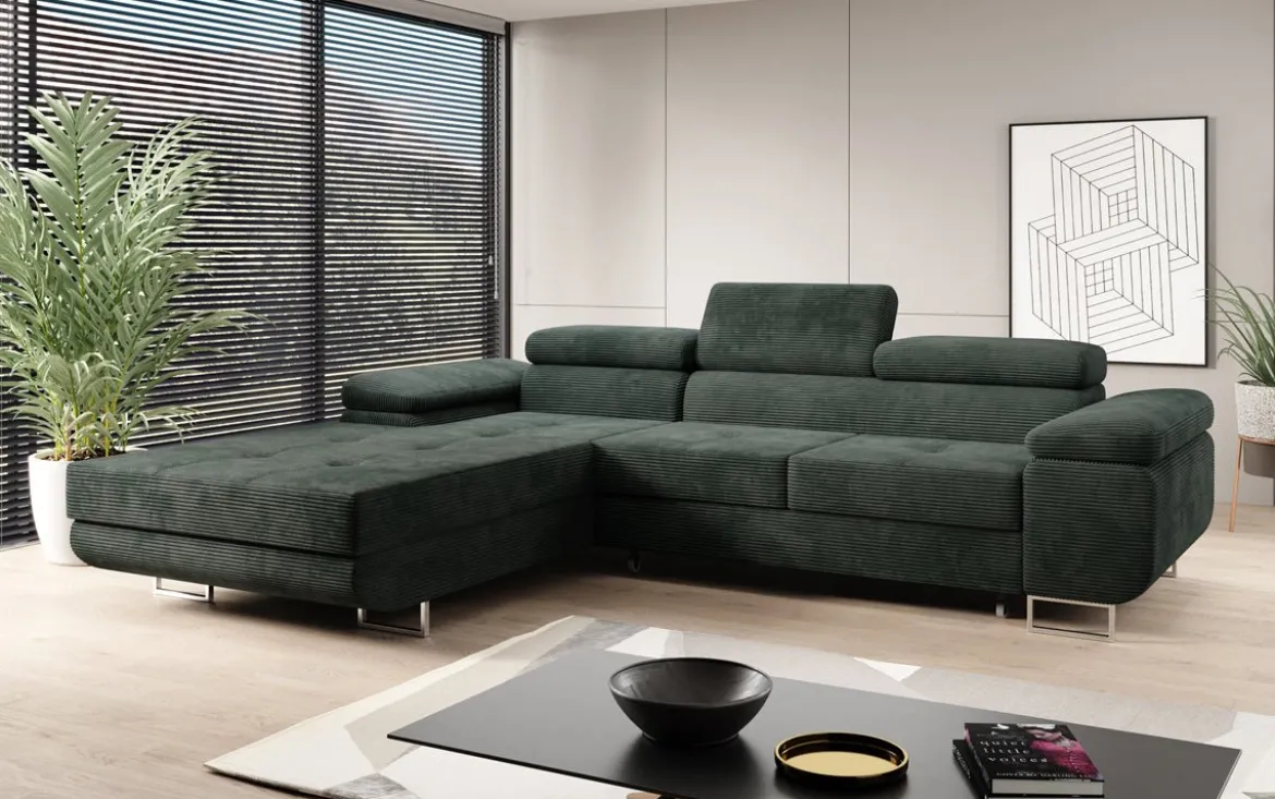 Designer Ecksofa Calvera mit Schlaf- und Klappfunktion in Cord