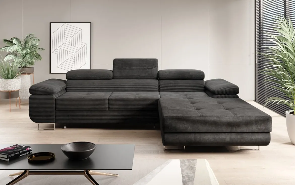 Designer Ecksofa Calvera mit Schlaf- und Klappfunktion in Cord
