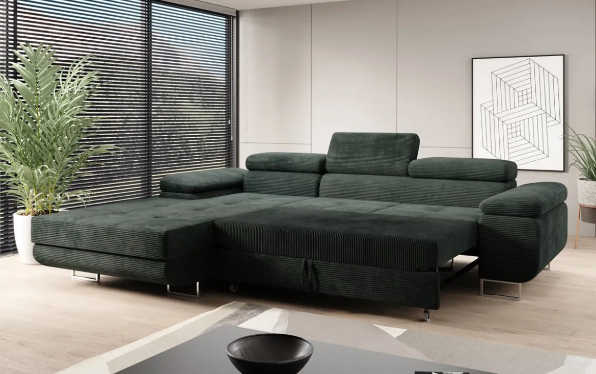 Designer Ecksofa Calvera mit Schlaf- und Klappfunktion in Cord
