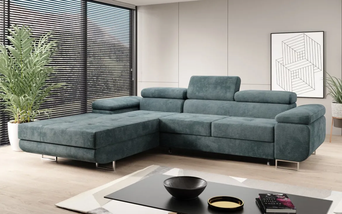 Designer Ecksofa Calvera mit Schlaf- und Klappfunktion in Cord