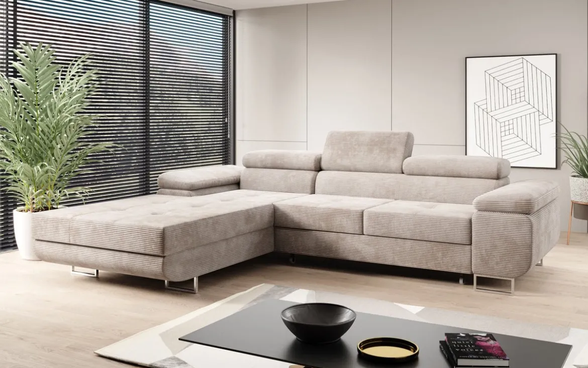 Designer Ecksofa Calvera mit Schlaf- und Klappfunktion in Cord