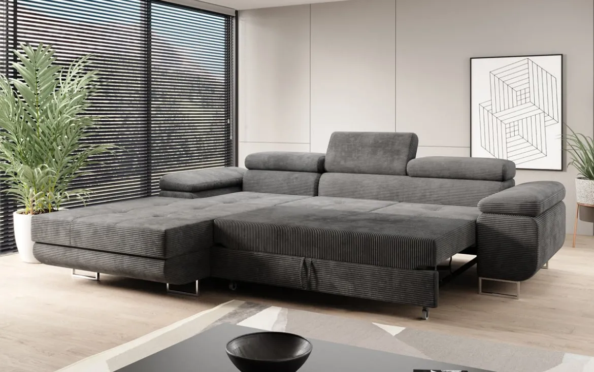 Designer Ecksofa Calvera mit Schlaf- und Klappfunktion in Cord