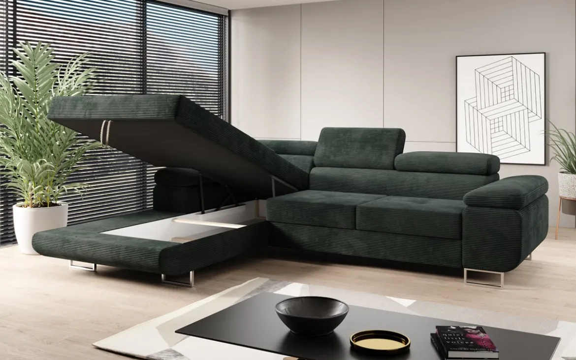 Designer Ecksofa Calvera mit Schlaf- und Klappfunktion in Cord
