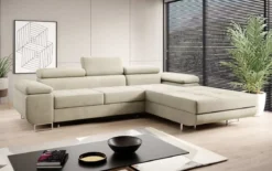 Designer Ecksofa Calvera mit Schlaf- und Klappfunktion in Samt