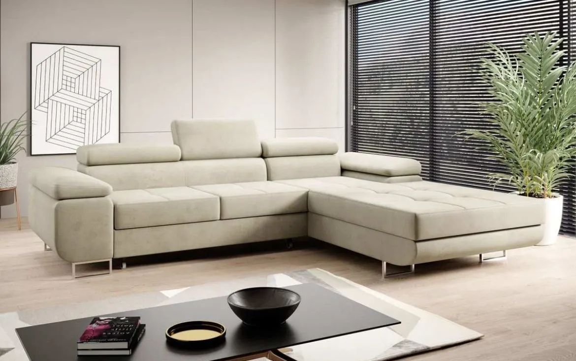 Designer Ecksofa Calvera mit Schlaf- und Klappfunktion in Samt